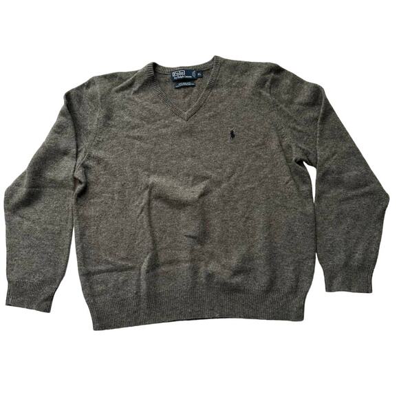 Polo Ralph Lauren Classic 100% Lambswool V Neck Gray Sweater Men XL - Picture 1 of 7